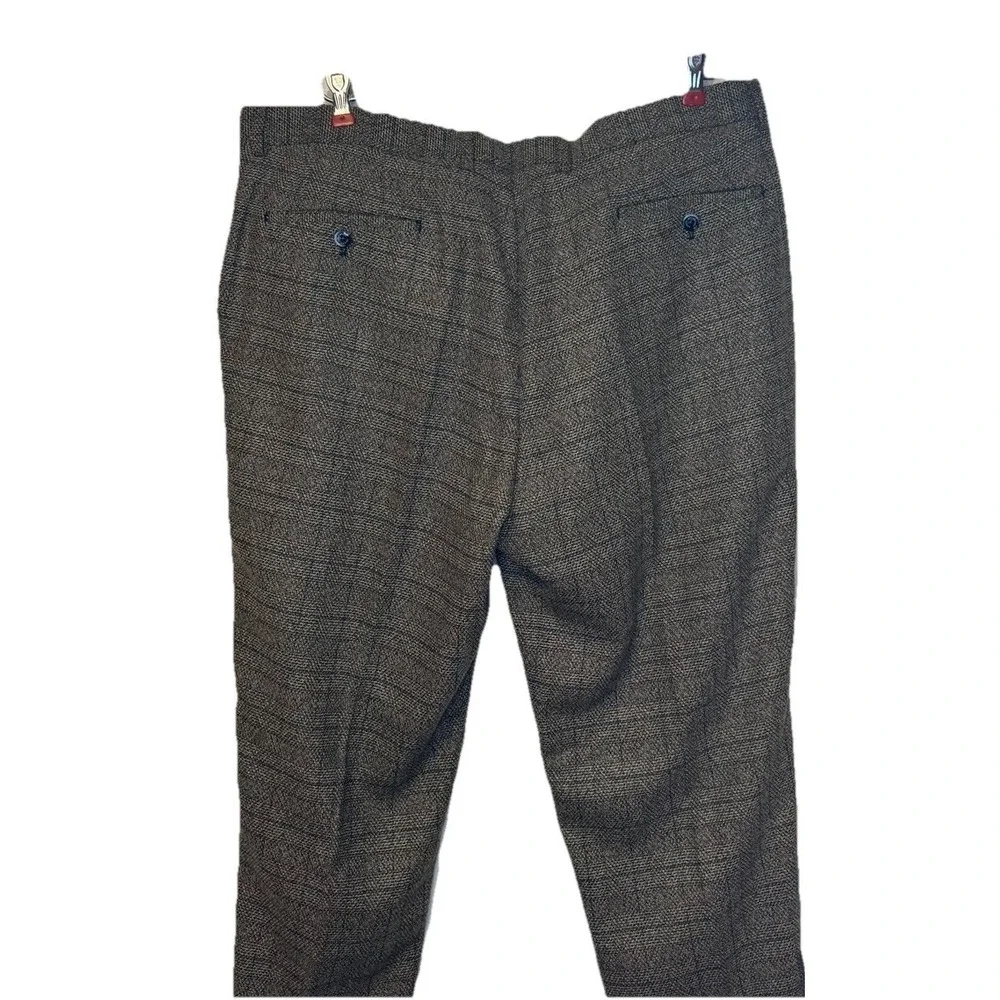 House Of Cavani Men's Dress Pants Windowpane Tweed Straight Fit Brown Sz.‎ 42X32